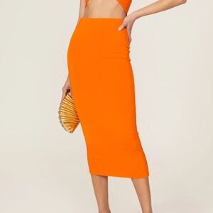 The Andamane Gisele Midi Jersey Pencil Tube Skirt Orange Sz 38/XS